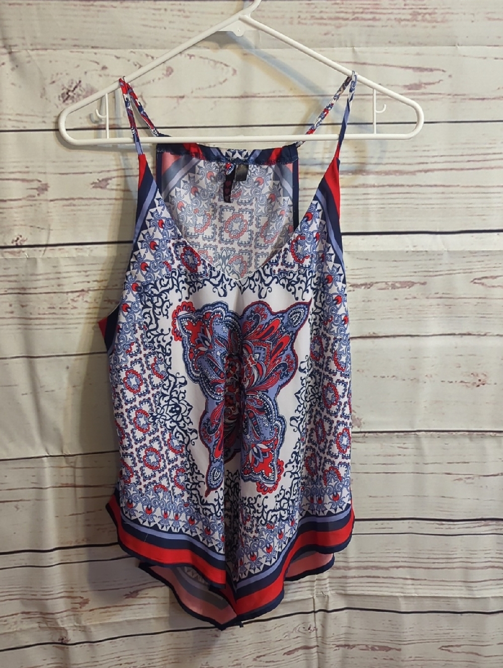 Bohemian Printed Spaghetti-Strap Tank Top - Red & Blue